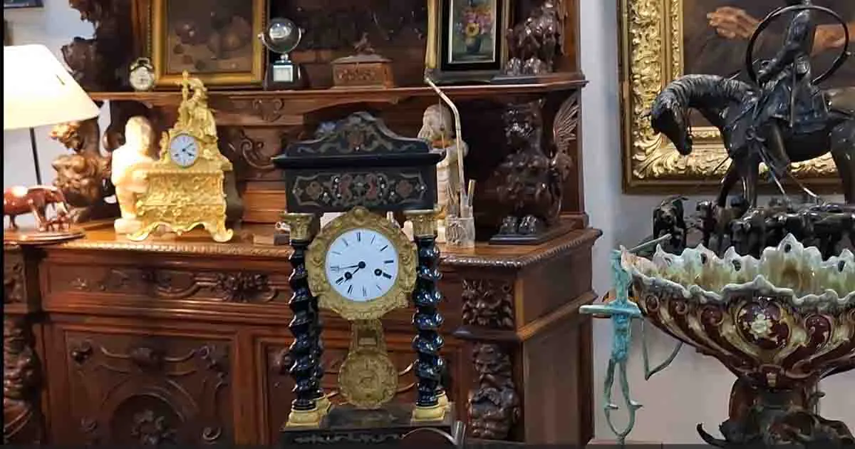 Antique Romanian noble manor interior with authentic 19th-century furniture and cinematic lighting