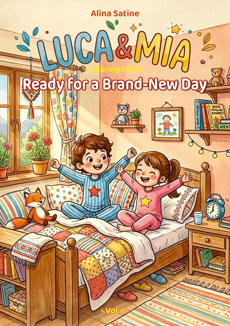 Luca and Mia starting their morning routine in a bilingual children's story